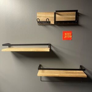 Modern Black and Brown Wall Shelf Set